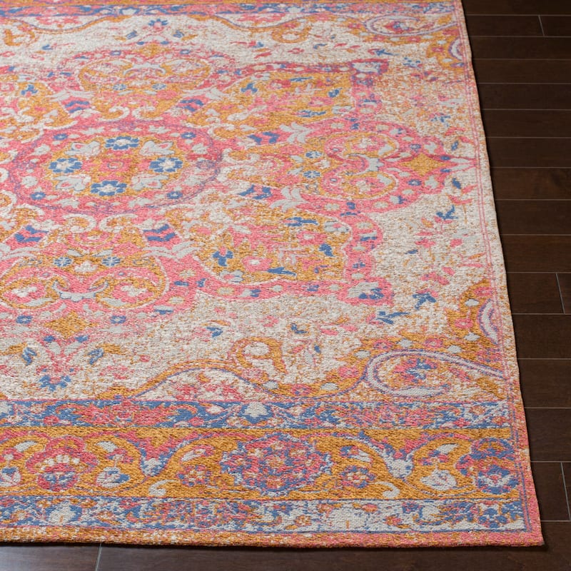 Capricia Orange Handmade Chenille Medallion Accent Rug - 2' x 3'