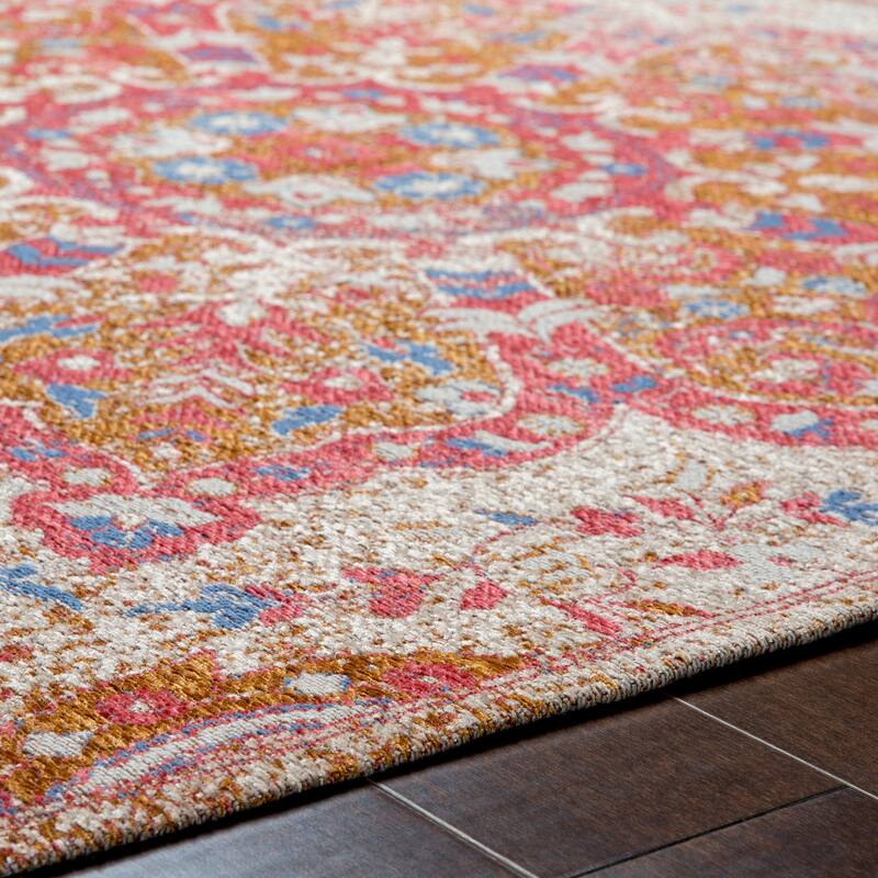 Capricia Orange Handmade Chenille Medallion Accent Rug - 2' x 3'