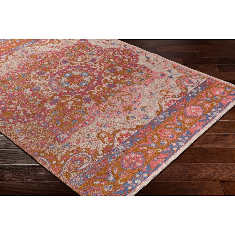Capricia Orange Handmade Chenille Medallion Accent Rug - 2' x 3'