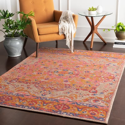 Capricia Orange Handmade Chenille Medallion Accent Rug - 2' x 3'