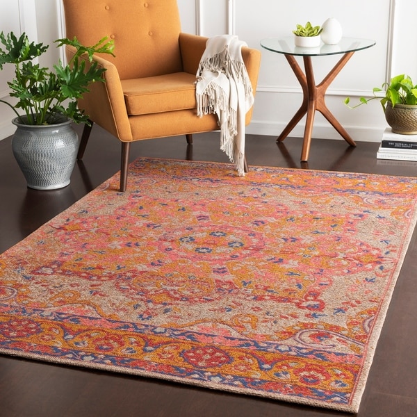 Capricia Orange Handmade Chenille Medallion Accent Rug - 2' x 3'