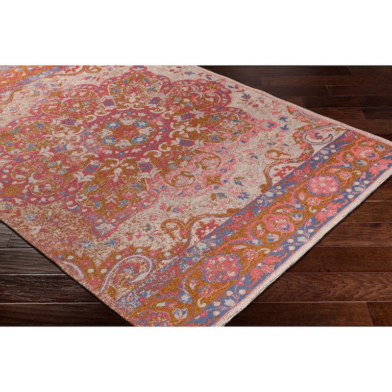 Capricia Orange Handmade Chenille Medallion Accent Rug - 2' x 3'
