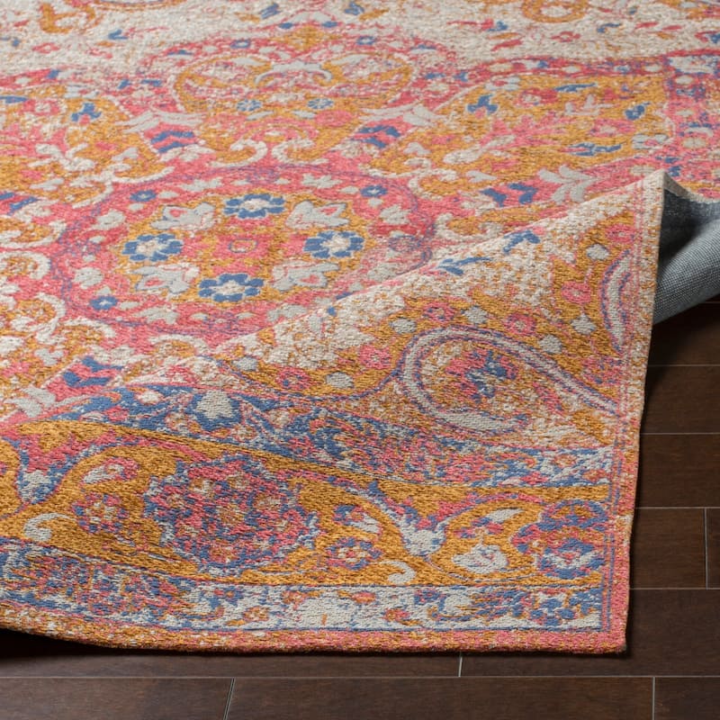 Capricia Orange Handmade Chenille Medallion Accent Rug - 2' x 3'