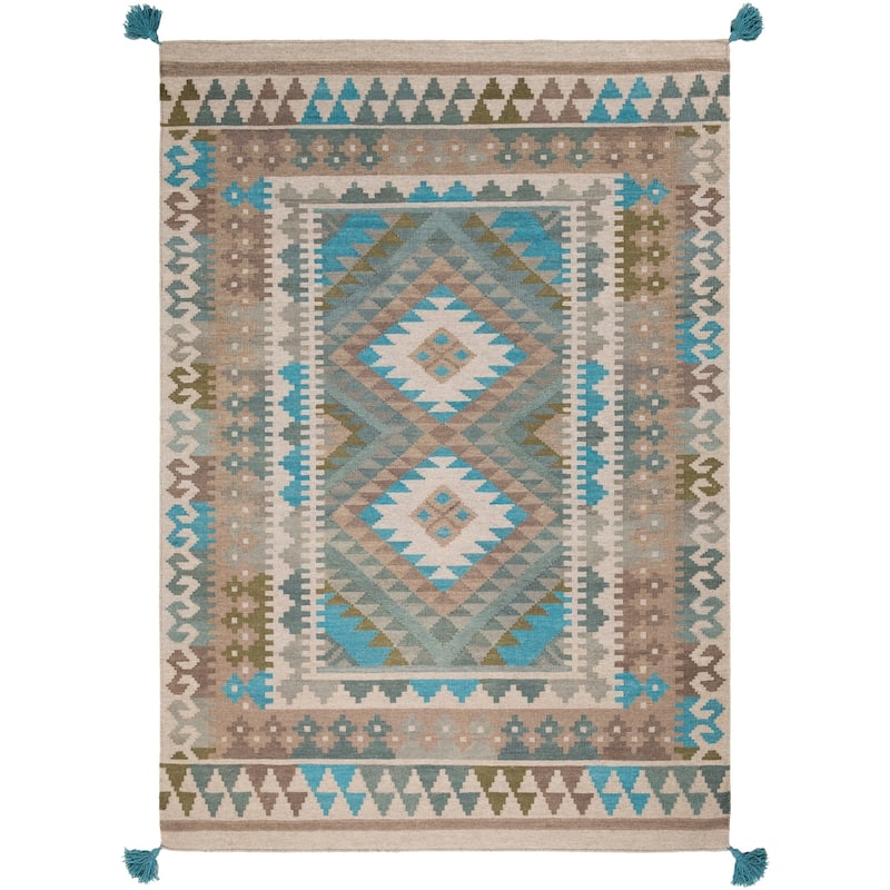 Porch & Den Macorey Sage Boho Handmade Wool Accent Rug - 2' x 3' - 2' x 3' - Teal