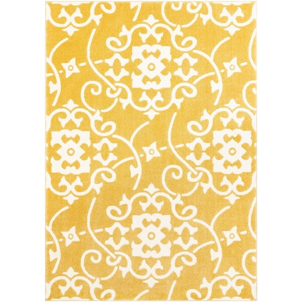 Dorothea Yellow Transitional Scroll Area Rug - 9'3" x 12'6"