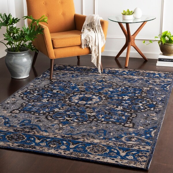 Capricia Navy Handmade Chenille Medallion Accent Rug - 2' x 3'