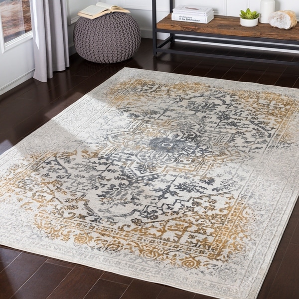 Keitha Yellow & Grey Medallion Accent Rug - 2' x 3'