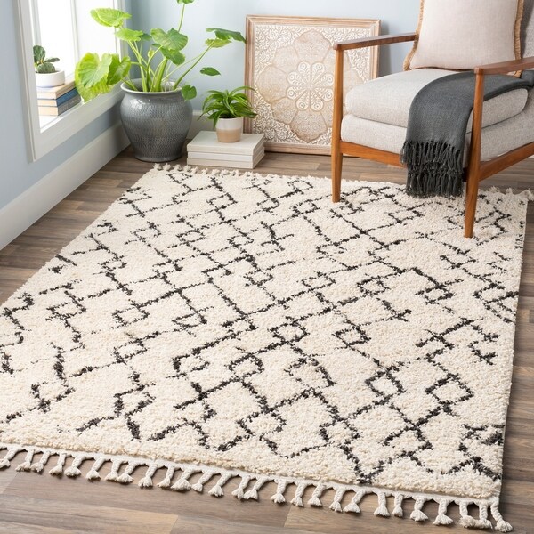 Hammond Beige Bohemian Shag Area Rug - 5'3" x 7'3"