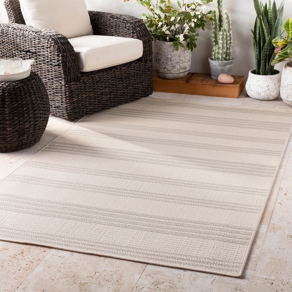Aloise Ivory Striped Indoor / Outdoor Area Rug - 5'3" x 7'6"