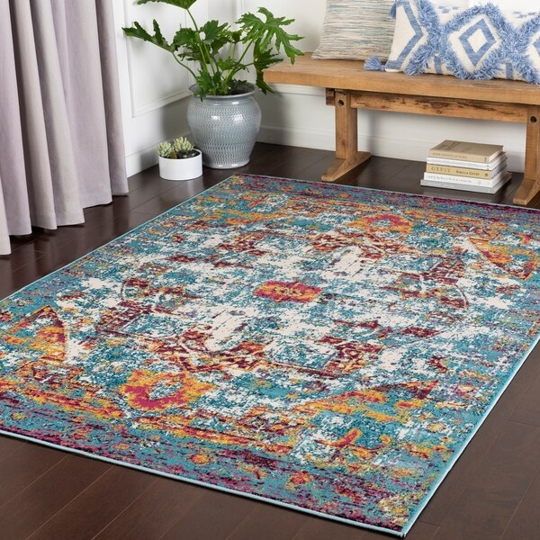 Adriaan Aqua Bohemian Medallion Area Rug - 5'3" x 7'3"