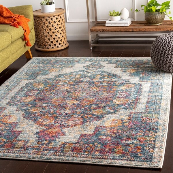 Jadran Vibrant Blue Medallion Area Rug - 5'3" x 7'3"