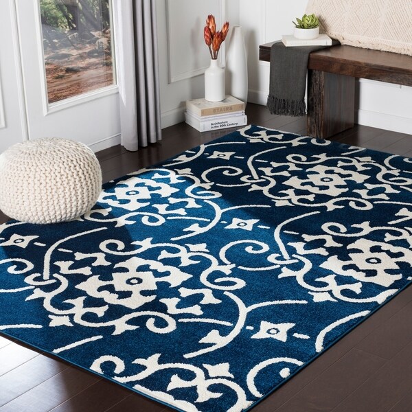 Dorothea Navy Transitional Scroll Area Rug - 5'3" x 7'3"