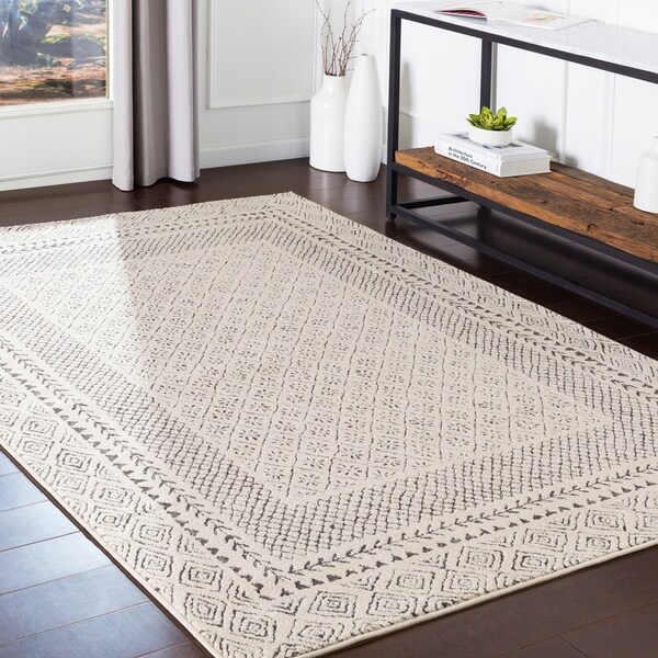 Austen Grey Bohemian Border Area Rug - 5'3" x 7'3"