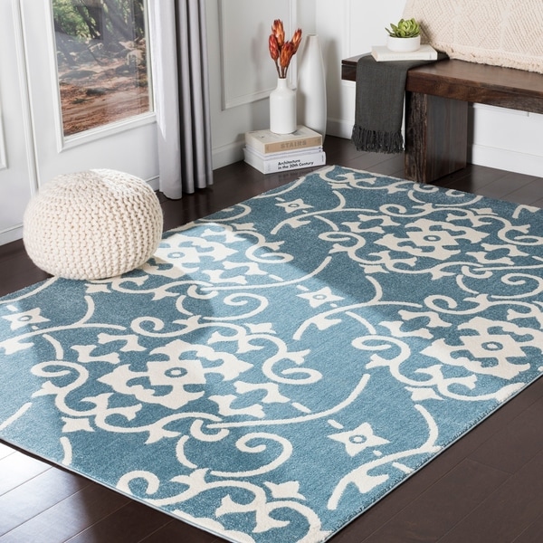Porch & Den Ivybridge Blue Transitional Scroll Area Rug - 6'7" x 9'6"