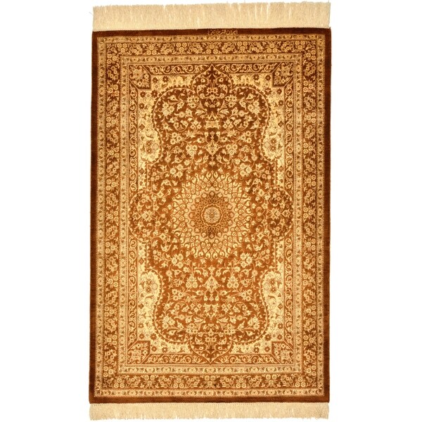 Hand Knotted Qom Silk Area Rug - 2' 8 x 3' 11