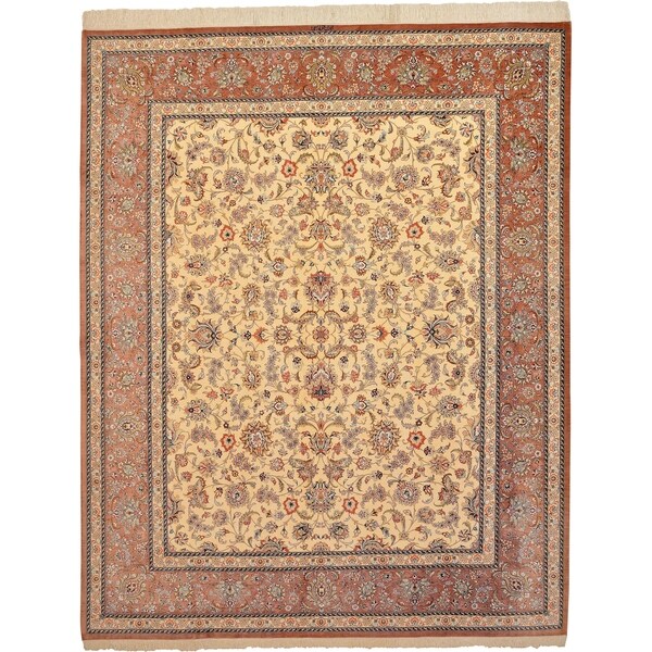 Hand Knotted Qom Silk Area Rug - 6' 6 x 8' 1