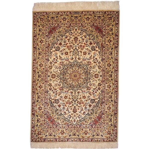 Hand Knotted Qom Silk Area Rug - 3' 3 x 4' 11