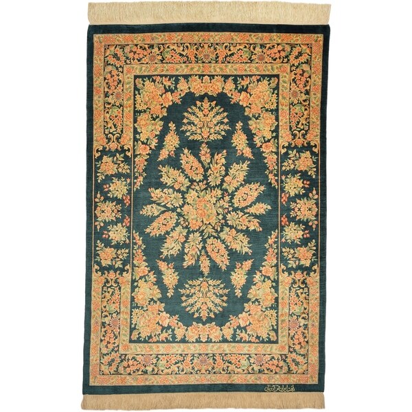 Hand Knotted Qom Silk Area Rug - 2' 7 x 3' 11