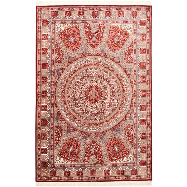 Hand Knotted Qom Silk Area Rug - 6' 6 x 9' 11