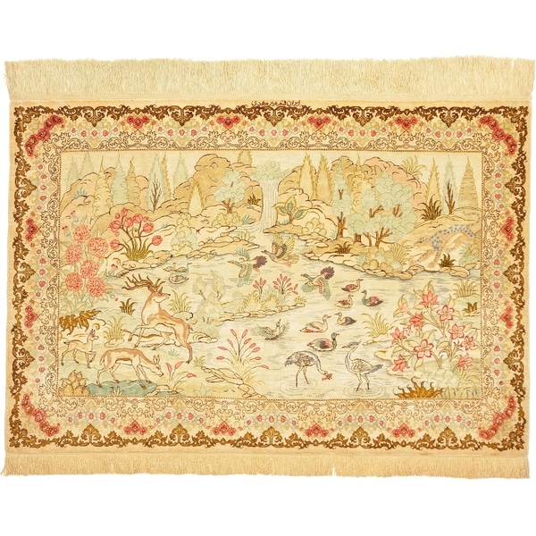 Hand Knotted Qom Silk Area Rug - 2' 7 x 3' 10