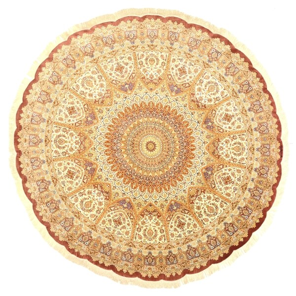Hand Knotted Qom Silk Round Rug - 10' x 10'