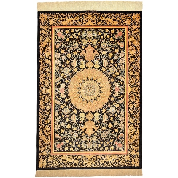 Hand Knotted Qom Silk Area Rug - 3' 3 x 4' 11