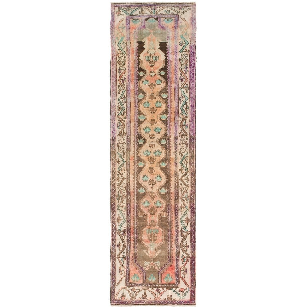 Hand Knotted Saveh Semi Antique Wool Runner Rug - 3' 7 x 12'