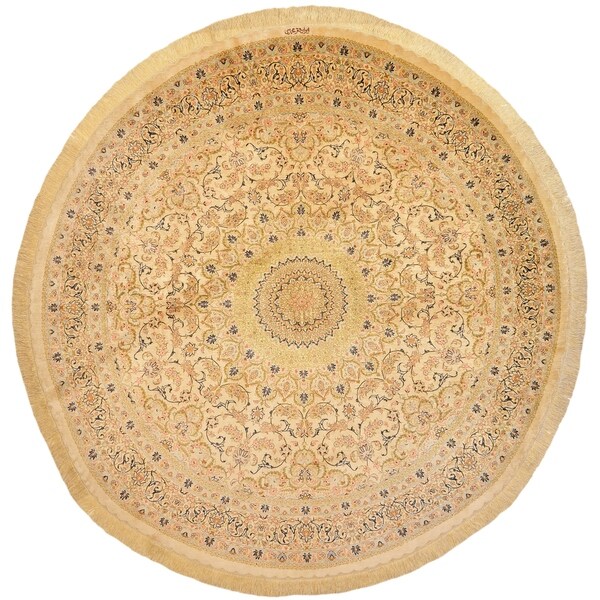 Hand Knotted Qom Silk Round Rug - 6' 7 x 6' 7