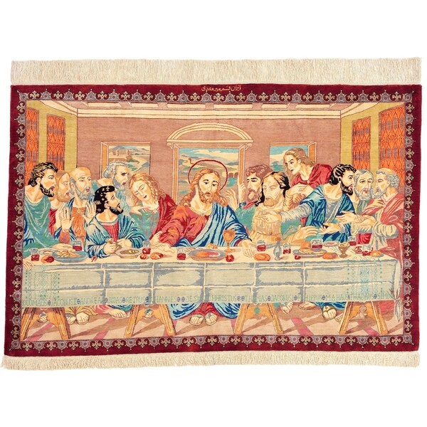 Hand Knotted Qom Silk Area Rug - 2' 7 x 3' 11