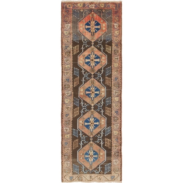 Hand Knotted Saveh Semi Antique Wool Runner Rug - 3' 4 x 10'