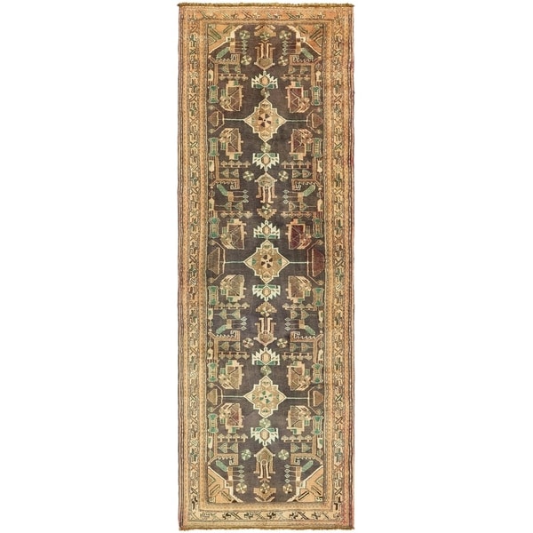 Hand Knotted Shahsavand Antique Wool Runner Rug - 3' 5 x 10' 6