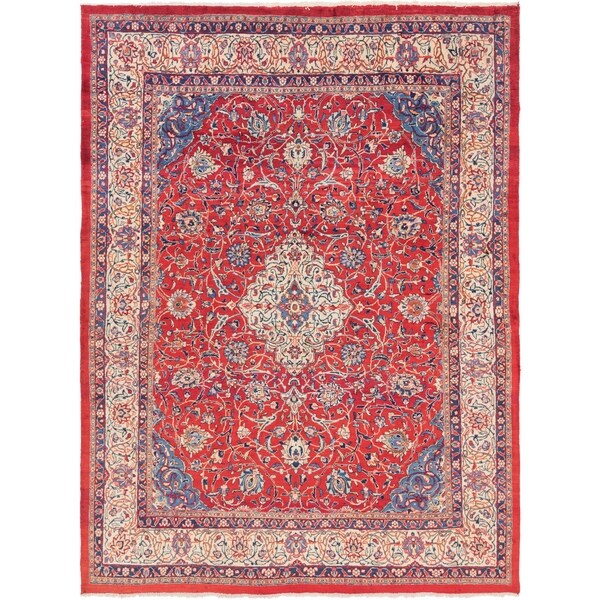 Hand Knotted Sarough Semi Antique Wool Area Rug - 9' 9 x 13'