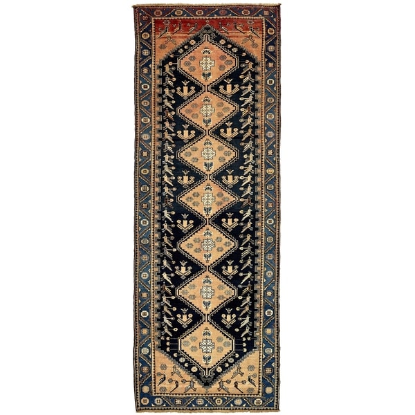 Hand Knotted Shahsavand Antique Wool Runner Rug - 4' 6 x 12' 8