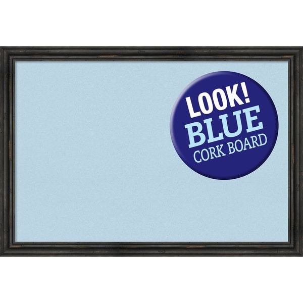Framed Blue Cork Board, Rustic Pine Narrow Black