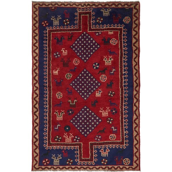 Hand Knotted Shiraz Wool Area Rug - 4' 10 x 7' 7