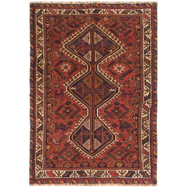Hand Knotted Shiraz Semi Antique Wool Area Rug - 3' 8 x 5' 3