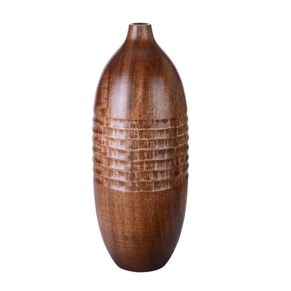 Villacera Handmade 18" Tall Mango Wood Modern Round Vase