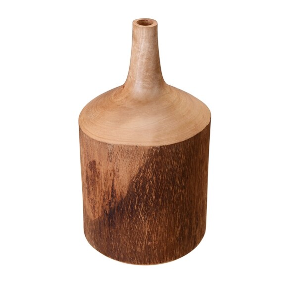 Villacera Hand Scraped 12" Mango Wood Natural Vase Gourd Bottle