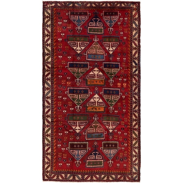 Hand Knotted Shiraz Antique Wool Area Rug - 5' 4 x 9' 10
