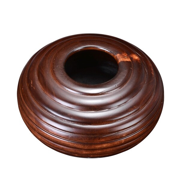 Villacera Handmade Short 12" Round Mango Wood Ripple Vase