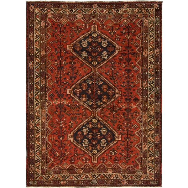 Hand Knotted Shiraz Semi Antique Wool Area Rug - 7' 5 x 10'