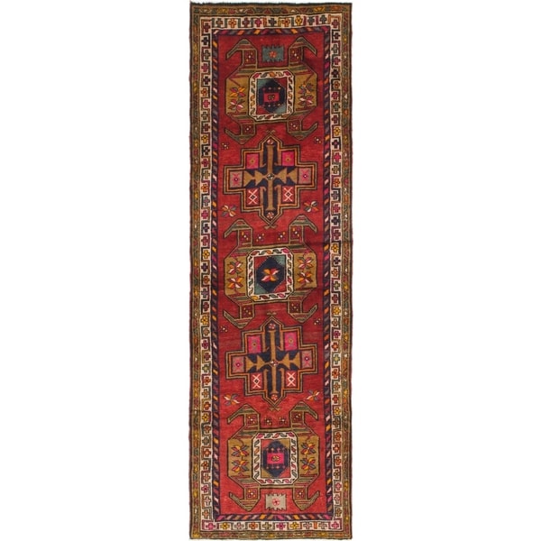 Hand Knotted Shiraz Antique Wool Runner Rug - 4' x 12'