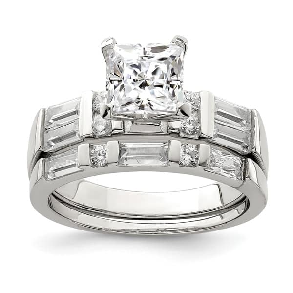 Sterling Silver Rhodium-plated 2-Piece CZ Wedding Set Ring 