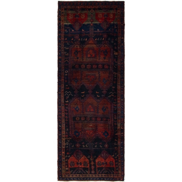 Hand Knotted Shiraz Semi Antique Wool Runner Rug - 3' 3 x 9' 4