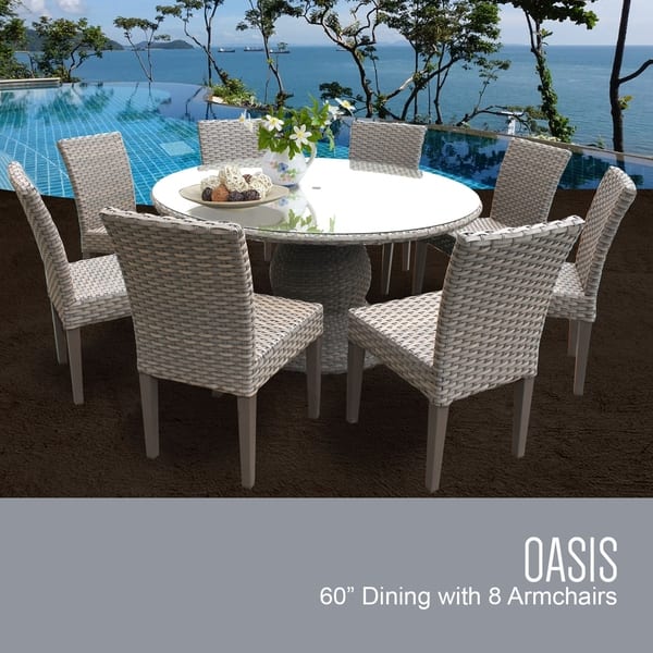 slide 1 of 3, Monterey 60 Inch Outdoor Patio Dining Table with 8 Armless Chairs
