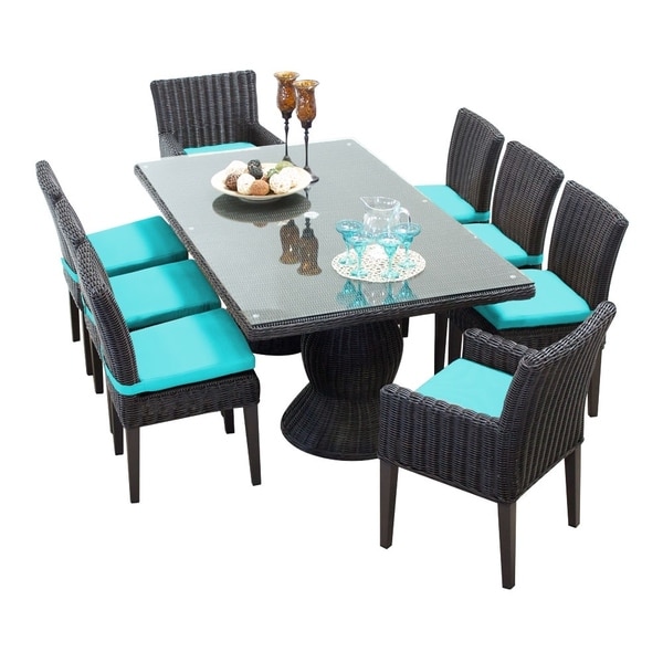 Venice Rectangular Outdoor Patio Dining Table with with 6 Armless Chairs and 2 Chairs w/ Arms