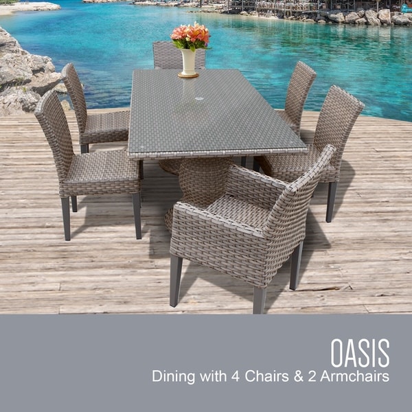 Monterey Rectangular Outdoor Patio Dining Table with 4 Armless Chairs and 2 Chairs w/ Arms
