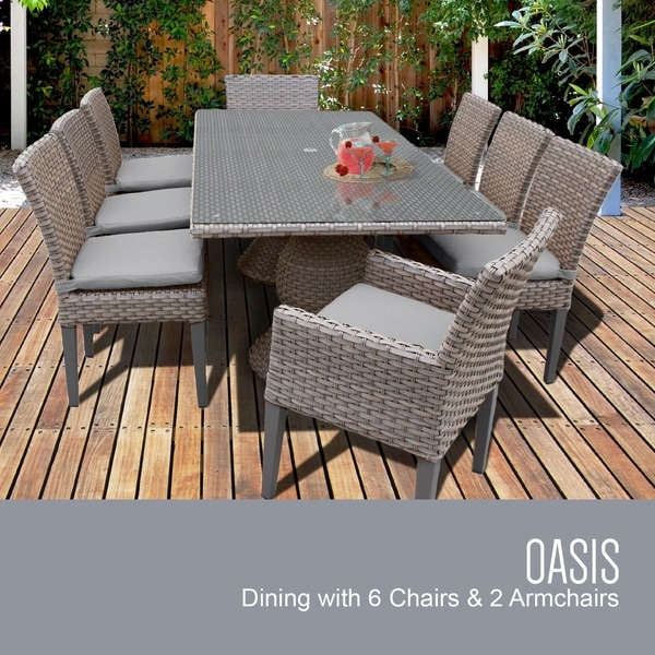 Monterey Rectangular Outdoor Patio Dining Table With 6 Armless Chairs And 2 Chairs W/ Arms