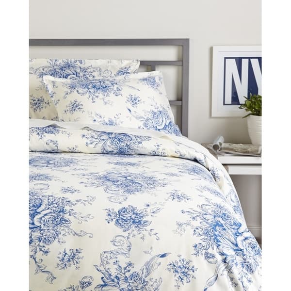 Shop Printed Design Cotton Collection 400 Thread Count Navy Toile