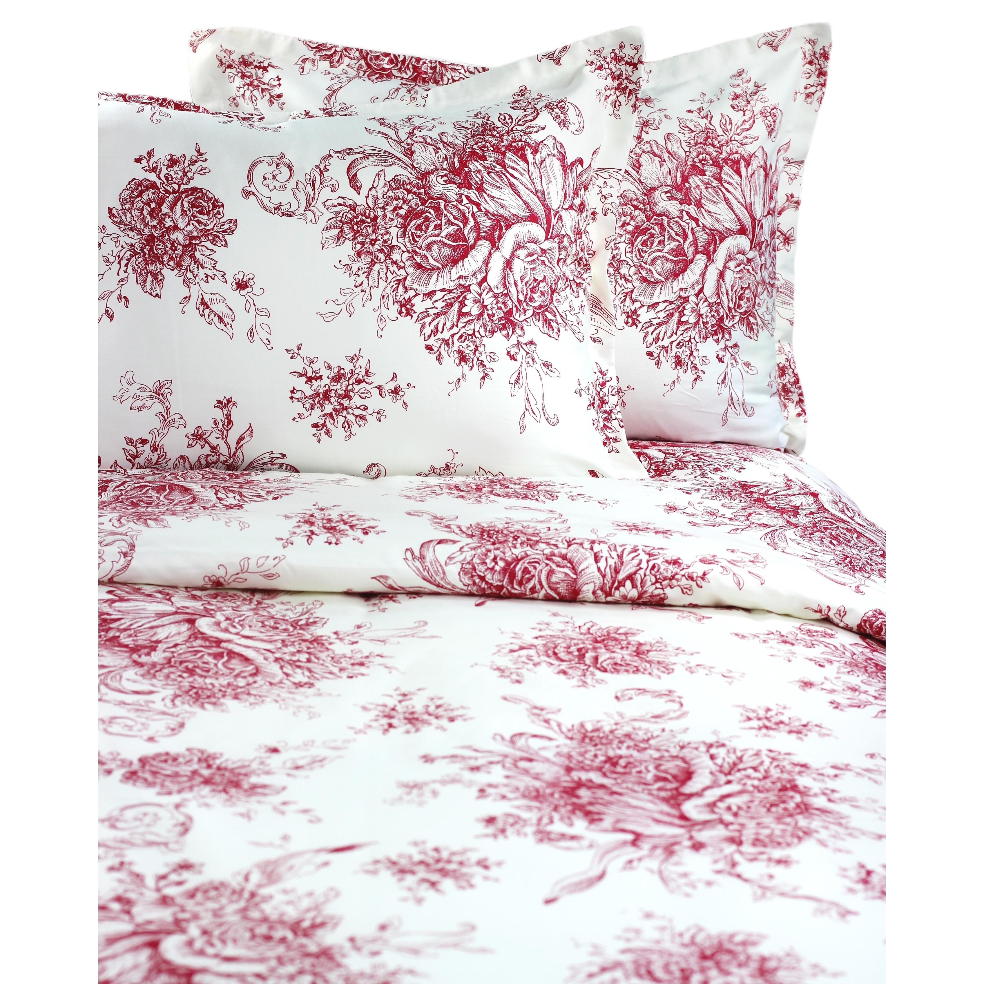 Printed Design Cotton Collection 400 Thread Count Red Toile Duvet Set